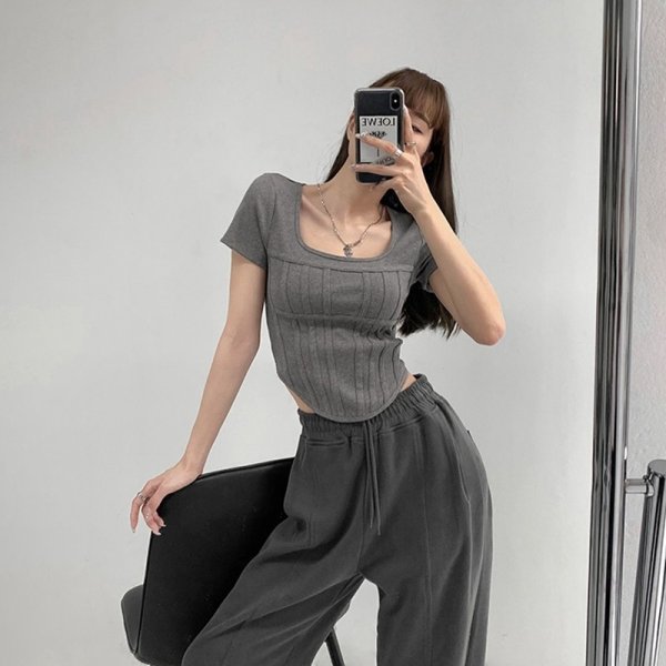 Niche Slim Bottoming Shirt Sexy Leak Collarbone Short Sleeve sizehirt Female