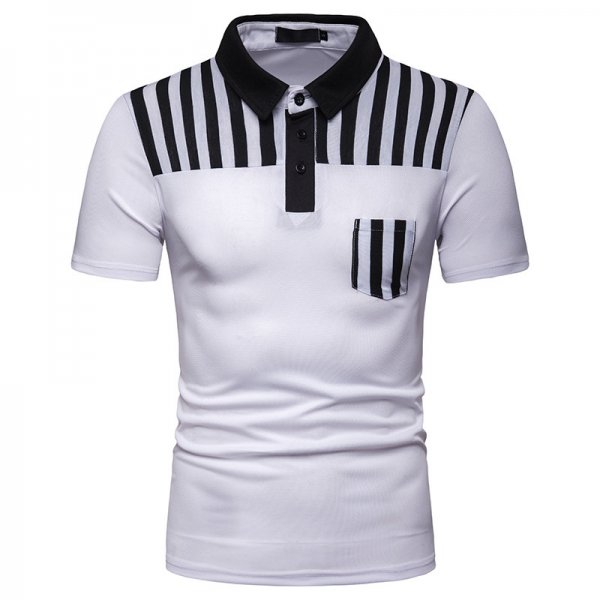 New Summer Men's Striped Stitching European Size Short Sleeve Polot Shirt