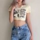 Women's Fashion Print Sexy Slim Navel Short Sleeve sizehirt Women