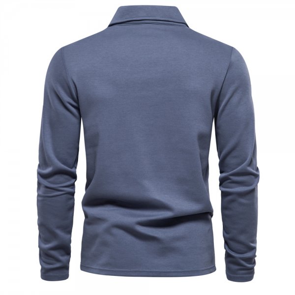 Long Sleeve Polo Shirt Men's Casual Solid Color Top Lapel