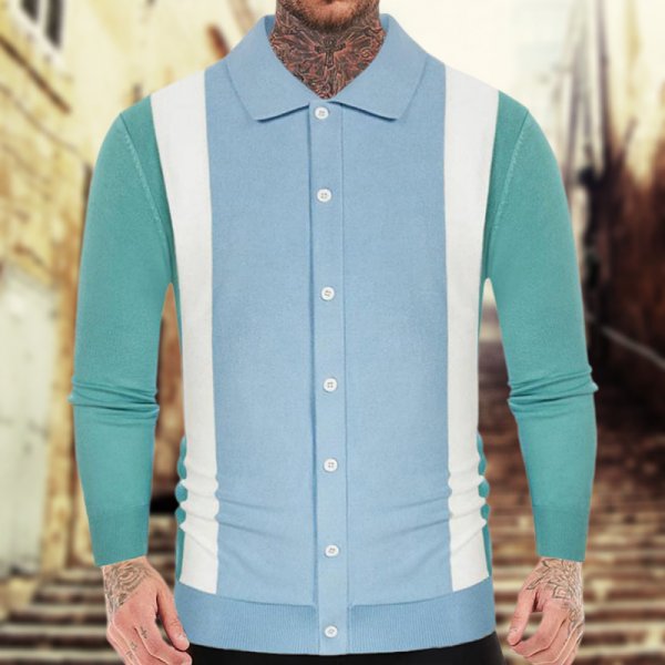 Patchwork Contrast Color Business Casual Polo Shirt