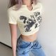 Women's Fashion Print Sexy Slim Navel Short Sleeve sizehirt Women