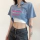 Solid Color Slim Fit Cropped Navel Fashion Print Lapel Short Sleeve Two-Piece Set