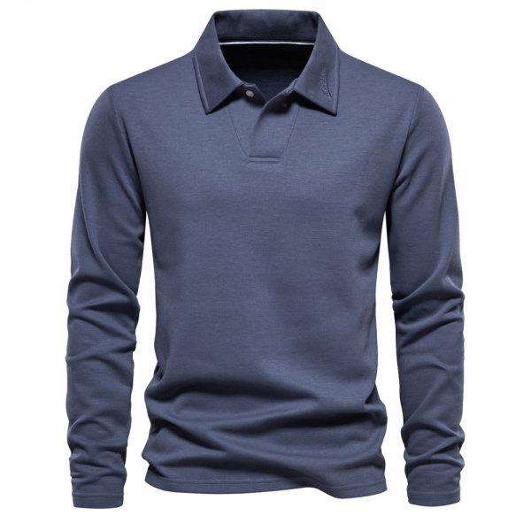 Long Sleeve Polo Shirt Men's Casual Solid Color Top Lapel