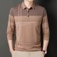 Men's Lapel Long Sleeve Middle-aged Polo Shirt Striped Casual Real Pocket Men's Shirt Trendy